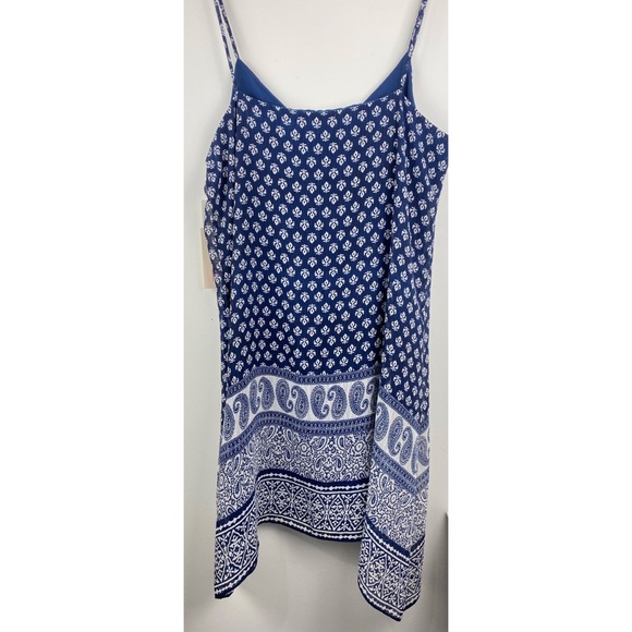 Two By Vince Camuto size XL Blue White Floral Paisley Asymmetrical V-neck Dress - Picture 7 of 7